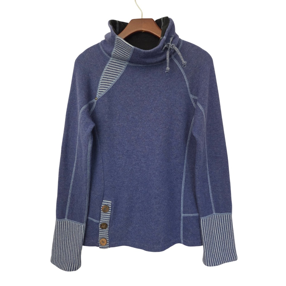 prAna Lucia Pullover Funnel Neck Button Detail Womens M Blue W2LUCI310
